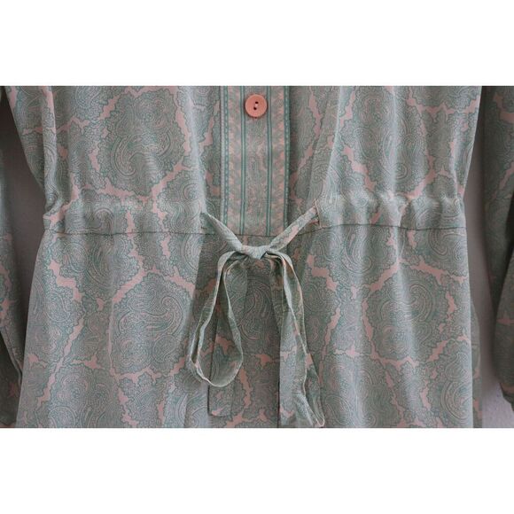 Joie 8902OP00925 Women's Sz M Green/Peach Long Sleeve Silk Romper - Picture 4 of 14